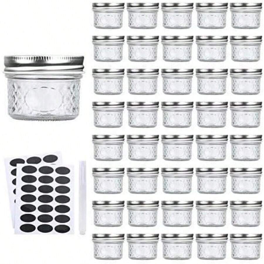 4oz Glass Jars With Lids Silver Mason Jars Ideal For Honey Jam Wedding Favor DIY Magnetic Mini Jars For Kitchen Set Of 40 - 鑽石外觀 - 查看 1