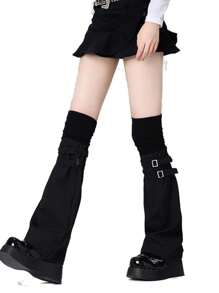 polve 极简高端拼接二合一过膝腿套，个性化叠层大腿腿套，亚文化皮革搭扣宽腿袜套，薄款秋季配饰圣诞礼物