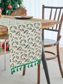 1pc Vintage American Style Pine Branch Printed Table Runner, Gold Foil Decor, Suitable For Christmas Party, Kitchen, Home Decor - Multicolor - View 3