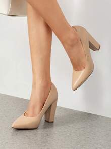 Damen Pumps mit spitzer Zehenpartie, hohem Blockabsatz, geschlossene Zehenpartie, Schlupfschuhe, Damenpumps, Hochzeit, Party, Arbeit, bequemes Kleid, elegante Schuhe - Aprikosenfarben - Übersicht 4