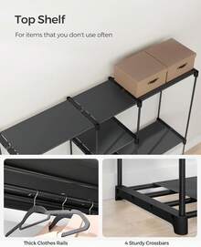 SONGMICS Portable Closet, Standing Closet Organizer, Clothes Rack With Shelves, Hanging Rods, Storage Organizer, For Cloakroom, Bedroom, 71.7 X 16.9 X 71.7 Inches, Black URYG037B02