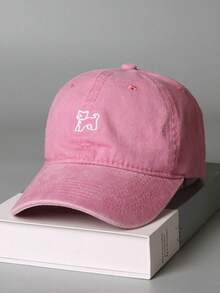 1 件时尚百搭可爱卡通猫刺绣棒球帽，复古水洗牛仔男女通用棒球帽，春季 - A - 查看 12