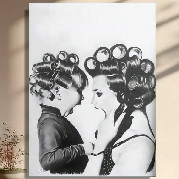 Framed Canvas Vintage Hair Salon Wall Art Poster,Black&White Painting Canvas,Funny Poster For Bedroom Wall Decor Wall Art Paintings Canvas Wall Decor Home Decor
