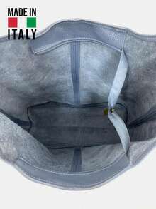 意大利制造，手工真皮托特包，通勤休闲两用软皮单肩包，容量大，时尚宽敞。休闲实用，适合女性和大学生，是办公室、大学、高中、工作、商务和通勤的理想选择。 - 藍色 - 查看 7