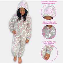 Pijama Fofinho Macacão Nuvem Kigurumi cosplay Menina Original Ideal para Festa Temática, Festa Do Pijama, Viagem, Lazer - Cinza - Visão 1