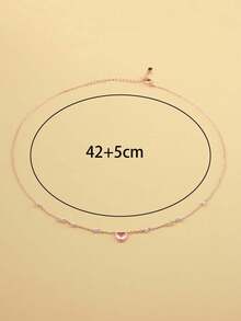 人造珍珠装饰水钻心形吊坠项链情人节 - 玫瑰金 - 查看 3
