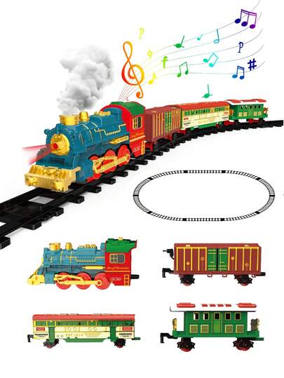 Retro Electric Train Track Set - Classic Steam Locomotive With Lights And Sounds, Train Toy, DIY Assembly Simulated Train, Perfect For Boys And Girls To Play Imaginatively, Christmas, Halloween, And Birthday Gifts