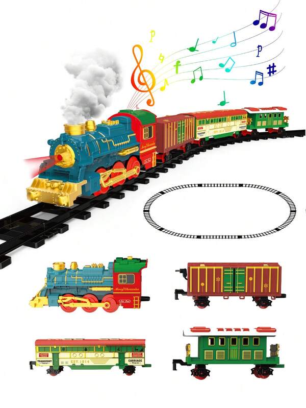 Conjunto de vía de tren eléctrico retro - Locomotora de vapor clásica con luces y sonidos, juguete de tren, ensamblaje DIY de tren simulado, perfecto para que niños y niñas jueguen imaginativamente, regalos de Navidad, Halloween y cumpleaños