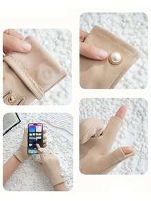 2 Pairs Of Autumn/Winter Fleece Ladies Touch-Sensitive Pearl-Lined Finger Gloves - Gentle And Elegant, Multi-Functional Korean-Style Anti-Wear Five-Finger Gloves. They Are Warm Gifts For Family And Friends And Are Suitable For Daily Outings. - Multicolor - View 8