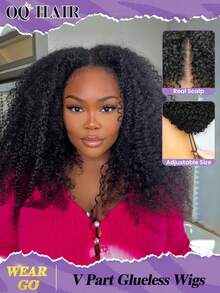 OQ Hair Upgrade U Part V Part Wigs Afro Curly V Part Wig Human Hair No Leave Out Brazilian Human Hair Wig 180% Density 16-24 Inch Natural Black Color With Natural Hairline Beginner Friendly Sport Vacation Travel Festival Prom Outdoor Cosplay Beach Wedding Camping Holiday Outfits Summer Outfits Vacay Vibes Charm Elegant Casual Y2k Fashion Styles Mermaid Accessories Heels Halloween Accessories Makeup Bags Halloween Costumes Halloween Costumes Women Hair Products Accessories Women - SNatural - View 1