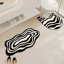 1/3件套经典黑白波浪纹家居装饰地垫套装，浴室防滑吸水地毯，硅胶复古图案浴室地垫，U型马桶洗手池吸水脚垫，2.5毫米厚玄关装饰浴室厨房装饰厨房地毯 - 波紋 - 查看 6