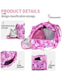 BLING BABIES 猫咪主题女孩芭蕾舞包，儿童旅行包和健身包，粉色旅行舞蹈包，带鞋仓。 - 粉色 - 查看 6