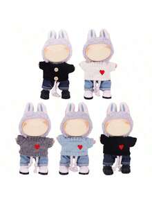 17厘米二代拉布布坐姿派对爱心毛衣+牛仔裤服装吊坠，玩偶服装 - 彩色 - 查看 3