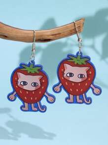 1 对可爱又古怪的独特亮点活泼草莓猫亚克力吊坠耳环，女士日常通勤和派对珠宝