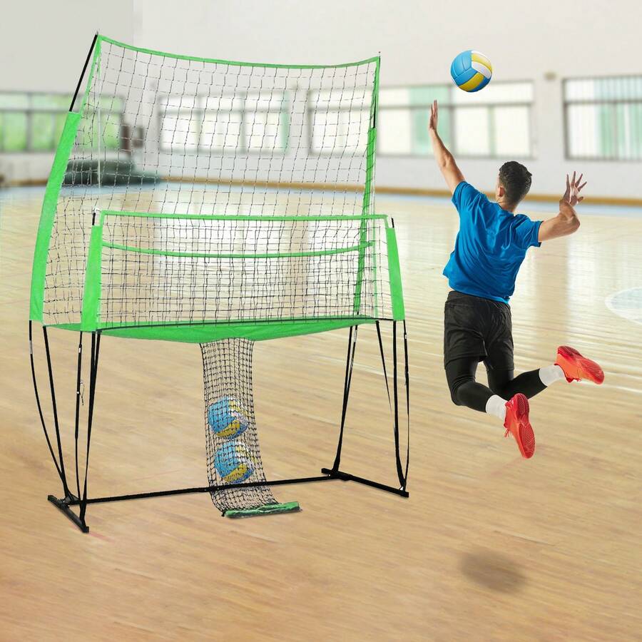 Volleyballnetz Trainingssystem, Tragbares 3-in-1 Volleyball Netz mit Tragetasche, Höhenverstellbar Volleyball-Rebounder für Hinterhof-Schlägerteam Solo-Trainingsgeräte, 2.44 * 3.35 M - Grün - Übersicht 1