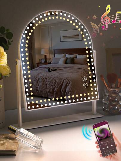 FENCHILIN FENCHILIN Espejo de maquillaje con Bluetooth, tres luces ajustables, pantalla táctil inteligente, espejo de tocador para dormitorio, 25 cm x 30 cm, blanco