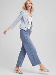 Women's Striped Casual Versatile Blazer - Blue - View 3