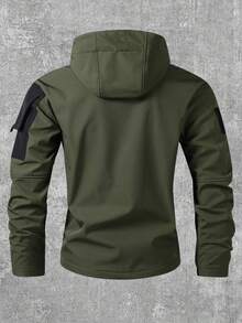 Men's Hooded Fleece Lined Sports Jacket, Outdoor Casual Colorblock Windbreaker With Multiple Pockets, Ideal For Outdoor Activities, Fashion & Versatile, Autumn/Winter