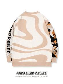 Áo len chui đầu dáng rộng unisex Andreilee Thu/Đông, màu trơn tối giản, họa tiết hoạt hình khảm, trang phục đi học, phong cách Âu Mỹ. - màu nâu - Xem 5