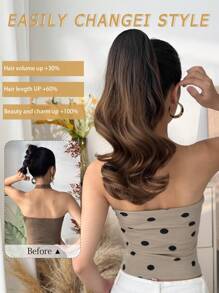 爪子馬尾延伸頭髮漸層16英寸自然波浪熱阻纖維合成馬尾髮飾，適用於女士和女孩日常使用 - 彩色 - 查看 3