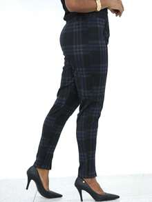 Women's Straight-Leg Plaid Pants With Hem Detail Launch 2025 - 黑色/海軍藍 - 查看 4