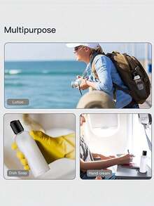 5 个 6.7 盎司透明塑料可再填充瓶，带黑色圆盘顶盖，透明塑料空挤压瓶，带圆盘顶翻盖，旅行容器小型防漏挤压瓶，带黑色翻盖，适用于洗漱用品、洗发水、乳液、护发素、旅行装化妆品、居家旅行，黑色 50ml/80ml/100ml//150ml/200ml - 彩色 - 查看 3