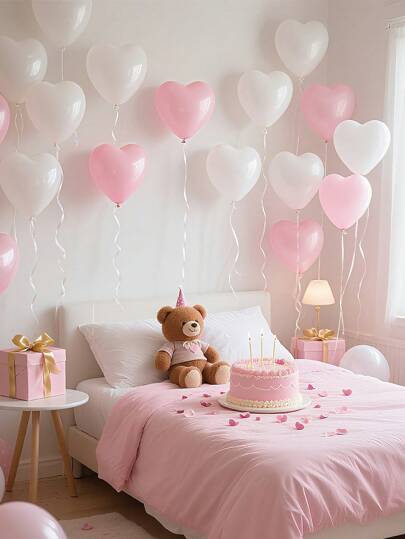 10-200pcs 10-Inch White & Pink Mixed Heart Shaped Latex Balloons, Suitable For Valentine's Day, Birthday, Wedding, Anniversary, Theme Party, Engagement, Home Decor, Party Supplies