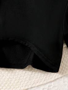 3pcs Girls Kids Fashion Minimalist Spring/Autumn Outfit Set: Black Crew Neck Cropped Long Sleeve Top, Solid Color Camisole, Denim Effect Letter Print Graphic Pants, Casual Comfortable Outdoor/Sports/Vacation Suit - Black - View 5