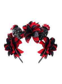 1pc Halloween Realistic Black & Red Skeleton Flower Headband, Dark Gothic Style Day Of The Dead Party Costume Accessory For Women - Multicolor - View 9