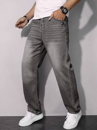 Teen Boy Dark Blue Casual Cat Whisker Striped Slim Straight Leg Jeans