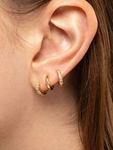 2 Pairs Stainless Steel CZ Huggie Hoop Stacking Earrings Set For Women, Tiny Zirconia Thin Cartilage Conch Hoop Earrings For Men 14K Gold Plated Small Earrings Stacks For Multiple Piercing For Girl - 2 Pairs Set-8mmm - View 1