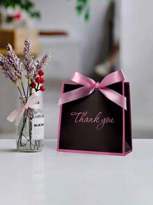10pcs/5pcs/1pc Fashionable Creative Thank You Gift Bags, Romantic Girl Style Black & Pink Bow Decor, Elegant "Thank You" Printed, Gift Bags For Holidays, Birthdays, Weddings, High-Quality Paper Tote Bags To Add Ceremony To Thanksgiving, Suitable For Holiday Gifts, Party Favors, Birthday Parties, Business Appreciation