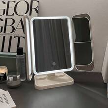 1PC Tri-Fold LED Makeup Mirror, Table Dressing Mirror With 3x/2x/1x Magnification, Portable HD Dressing Mirror Brightness Adjustment Folding Dressing Mirror With Stand And 3 Color Lighting, Foldable Tri-Fold Design, Rechargeable 800mAh Battery, USB Charging, Travel, Makeup Lighting Mirror With Touch Screen Dimming, Best Gift For Women, Holiday Gift - 彩色 - 查看 12