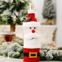 1pc Christmas Decoration Knitted Plush Cartoon Santa Claus Wine Bottle Cover, Creative Reindeer Wine Bottle Bag - Multicolor - View 13