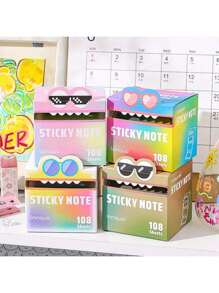 105 Pcs Pearlescent Transparent Sticky Notes With Storage Box | Cute Multicolored Pull-Out Design For Note-Taking, Journaling, Planning | Kawaii Memo Pads, Page Tabs | Office & School Supplies, Desk Organizer Accessories, Back To School Supplies, Gift Ideas For Students