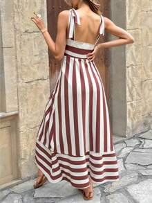 Random Cut Sleeveless Printed Summer A-Line Dress, Women Summer Vacation Dress, Casual Outgoing Dress Elegant - Brown - View 3