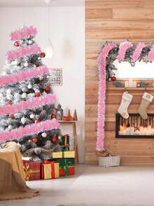 3Pcs Christmas Tinsel Garland, Pink Tinsel Garland, Metallic Twist Tree Decoration, Pink Glittering Decoration Metallic Garland, For Xmas, New Year, Home Decor, Birthday, Weddings, Halloween, Christmas, Party Decorations, Indoor Outdoor Party Supplies