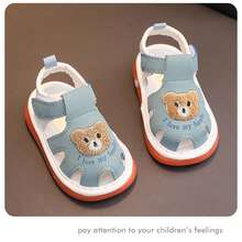 Little Girl Boy Summer Sandals Anti-Slip Soft Sole Bear Embroidery Shoes For Outdoor, School, Party - Blue - View 5