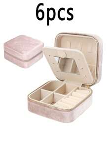 6/1 件天鹅绒拉链旅行首饰盒,带镜子的迷你首饰盒,小型便携式首饰收纳盒,用于戒指、耳环、项链的紧凑型首饰盒,天鹅绒首饰收纳盒 - 彩色 - 查看 19