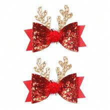 2 件闪亮圣诞鹿角蝴蝶结可爱女婴发夹，适合日常和节日装扮 - 彩色 - 查看 11