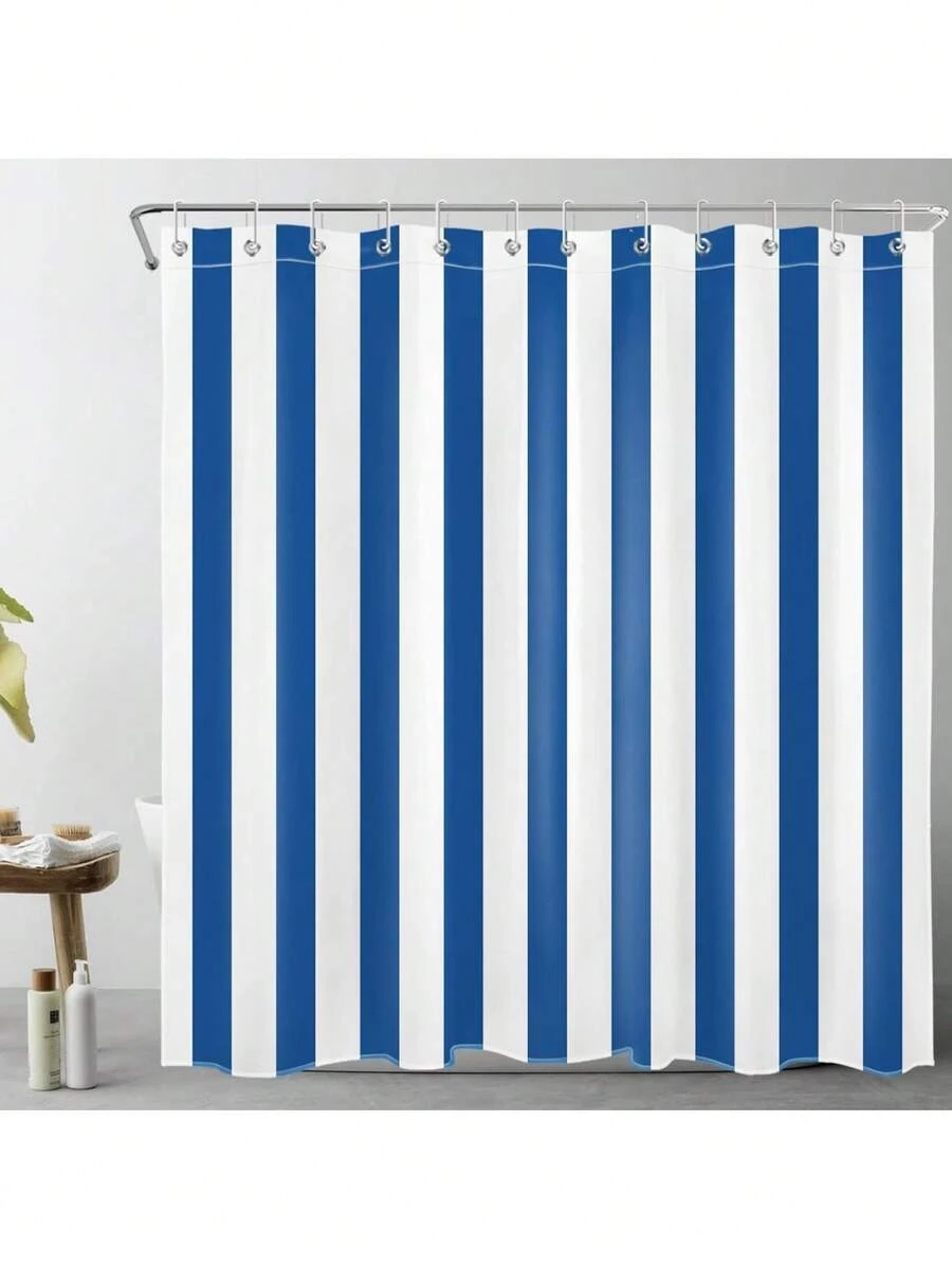 Shower Curtain For Bathroom With Hooks, Multi-Size, Modern Striped Bathroom Curtains Geometric Patterns Vertical Stripe Washable Polyester Fabric Bathroom Shower Curtains - Màu xanh lam - Xem 1