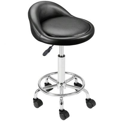 Bakaji Sgabello con ruote, Seduta imbottita e Schienale Basso , Base con Poggiapiedi in Acciaio Girevole a 360°, Altezza regolabile, ideale per estetista, Bar, Cucina, Ristoranti
