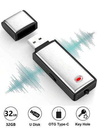 32 Go Enregistreur vocal numérique Enregistreur audio numérique mini avec capacité d'enregistrement de 750 heures Réduction du bruit Appareil d'enregistrement USB Enregistreur vocal rechargeable pour conférence, interview, réunion, classe Petit appareil d'enregistrement