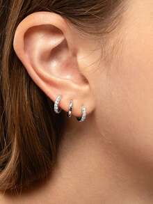 2 Pairs Stainless Steel CZ Huggie Hoop Stacking Earrings Set For Women, Tiny Zirconia Thin Cartilage Conch Hoop Earrings For Men 14K Gold Plated Small Earrings Stacks For Multiple Piercing For Girl - 2 Pairs Set-8mmm - View 6