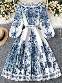 休闲时尚中长度假连衣裙