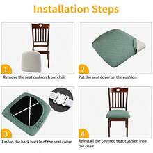 Stretch Jacquard Chair Seat Covers Set Of 6 Removable Washable Dining Chair Covers AntiDust Dining Room Chair Covers Seat Cushion Slipcovers 6 Dark Green - 深綠色 - 查看 6