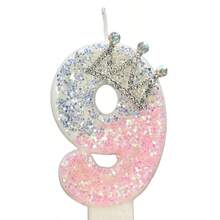 1pc Glitter Birthday Number Candle, 3D Design Cake Birthday Party Wedding Anniversary Celebration Supplies, Glitter Blue Crown Theme Birthday Decoration, Happy Birthday Party Supplies, Number 0 1 2 3 4 5 6 7 8 9