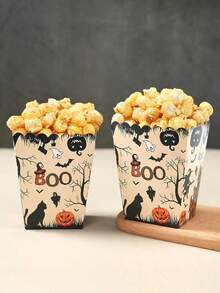 10 Pcs Halloween Popcorn Boxes,Black Cat Witch Designs Trick Or Treating Snack Candy Box,Halloween Decorations,Halloween Treat Cookie Container,Paper Food Box,Gift Packaging Box For Halloween Trick Or Treat Event,Home Decor,Kitchen Decor,Happy Halloween Party Decor,Halloween Party Supplies,Tableware Decoration