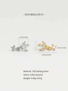 1件精致925纯银四叶草造型锆石耳夹耳环，带吊坠，低致敏性，适合女性日常佩戴 - 三葉草+圓鑽吊墜耳圈 - 查看 4