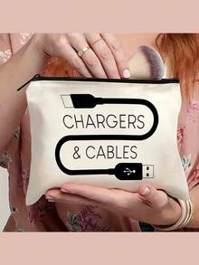 Cables And Chargers Organizer Pouch,Canvas Charger Storage Bag,Compact Storage Space For Electronics And Accessories,Foldable Lightweight Electronics Accessories Storage,Fashion Zipper Bag,Toiletry Bag, Cosmetic Bag - Multicolor - View 2